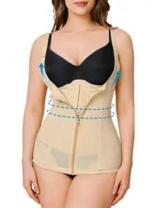 Breathable Mesh Abdominal Belt, Chest Support, 6 Steel Bones, Front Zipper, Adjustable 3 Rows Buckles, Detachable Straps, All Seasons Shapewear, Abdomen Shapewear