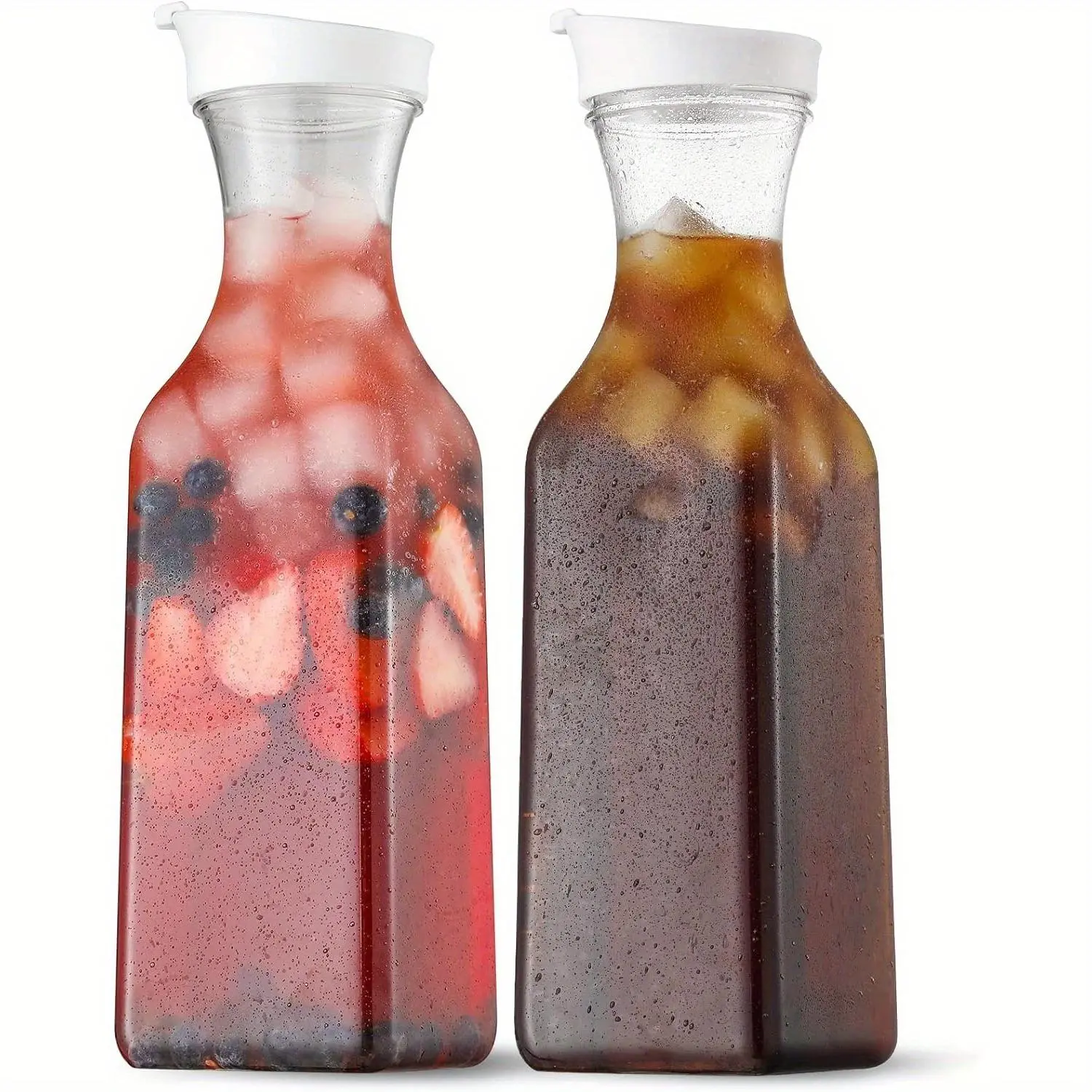 50oz Water Bottle with Flip Top Lid, 2 Counts Clear Plastic Pitcher Jugs, Lemonade Jug for Water Iced Tea Juice Milk, Juice Container for Home Kitchen Restaurant, Jug Set, Drinkware