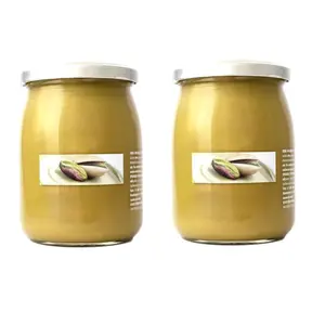 Al Amin Foods Pistachio Cream Spread 2 Glass Jars 21.2 oz Each 45% Pistachio Content Premium Quality for Breakfast or Dessert Vegetable Milk