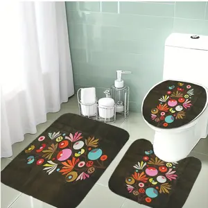 Modern Abstract Plant Pattern Bathroom Rug Set, Soft Flannel Material, Non-Slip Toilet Cover Pad, U-Shaped Mat, Holiday Decoration