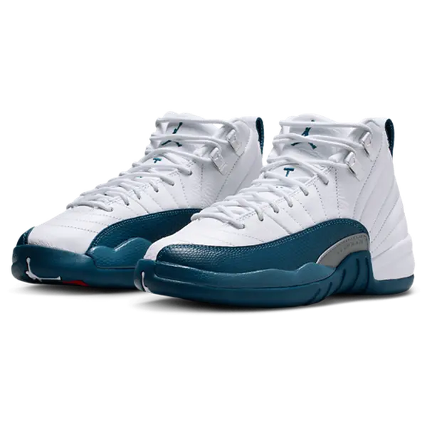 Air Jordan 12 Retro French Blue (2025) (GS) Mid-Top Basketball Shoes - Leather Lace-Up, Metal Eyelets, Herringbone-Patterned Rubber Outsole, Structured Support, Varsity Red Accents, Mid-Top Silhouette, French Blue Overlays for Court & Everyday Wear