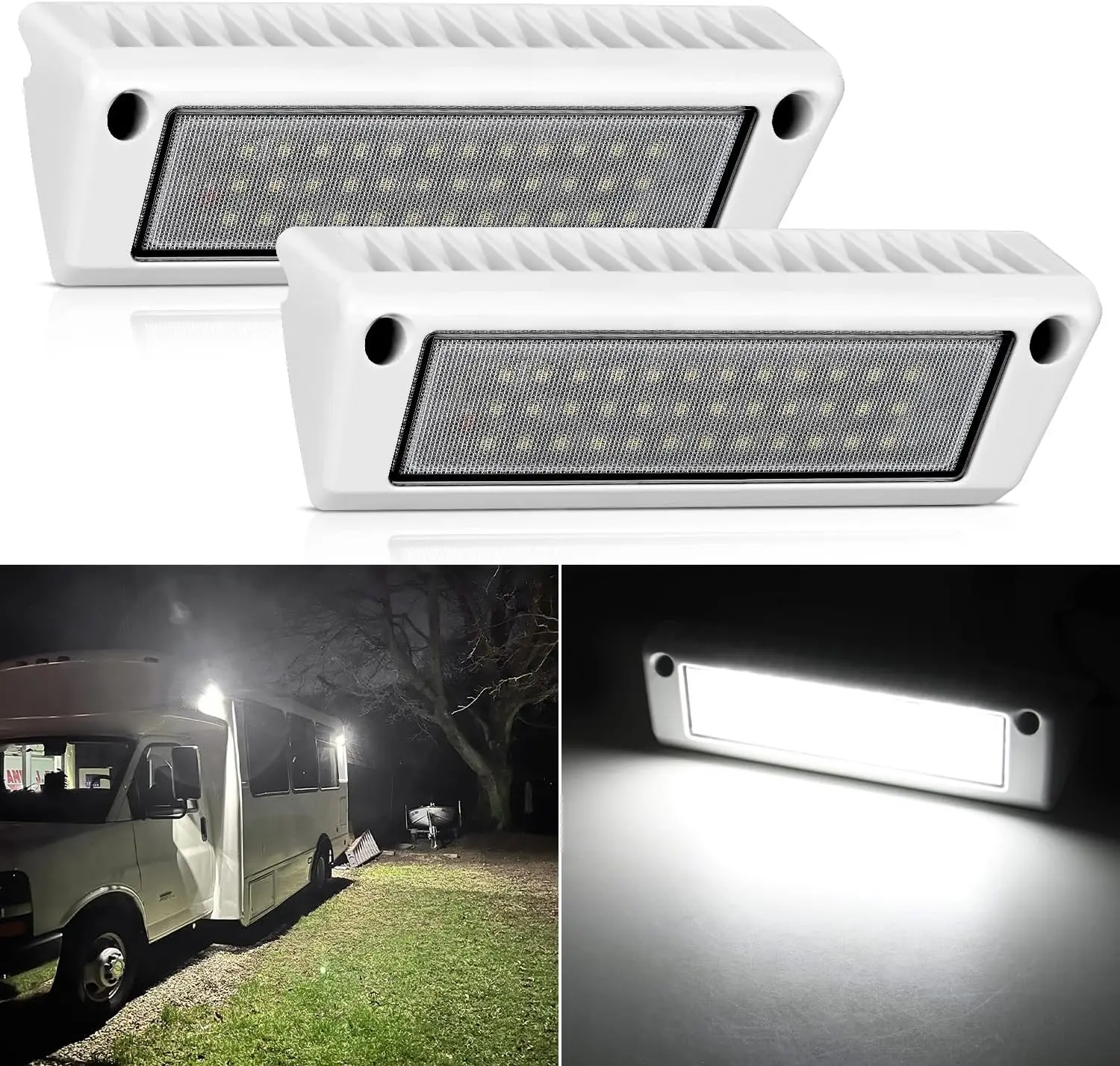 Nilight 2PCS 9-Inch RV Exterior LED Work Lights, White Beam, 12V-24V, White Aluminum Housing, for RV Trailers, Travel Campers, 5th Wheels, Motorhome, SUV, Truck, with LED Backlights, Led Work Light