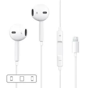 Lightning In-ear Earphones Applicable iPhone14/13/12/11/7/8 Plus XS,with Lightning Connector, Wired Ear Buds for iPhone with Built-in Remote to Control Music, Phone Calls, and Volume