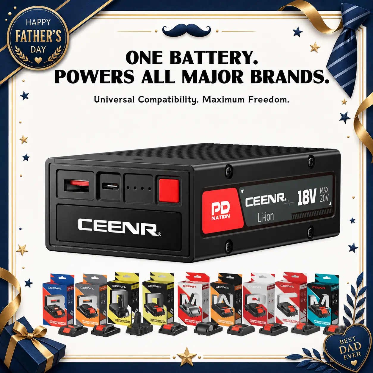 CEENR 20V Max 4.0Ah Capacity Cordless Tool Battery, 21700 Molycel Lithium-Ion, 45W USB-C Fast Charge, Compatible Replacement Batteries with Power Adapter for 10+ Brands (DeWalt, Milwaukee, Makita, Ryobi, Craftsman, Porter Cable & More), Compatible Replace