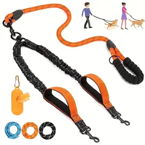 360 Degree Rotating Non Knotted Pet Leash, One To Two Dog Leash, Elastic Reflective Dog Leash, No Tangle Leash, Swivel Leash