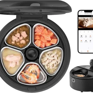 Automatic Wet Food Cat Feeder with 3MP Camera, App Control, Dual Semiconductor Cooling, Heating Feeding Area, 5 Stainless Steel Trays Pet Food Dispenser