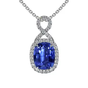 Cushion Blue Sapphire Twist Halo Pendant (2.80cttw)- PBS001-9X7-AAA