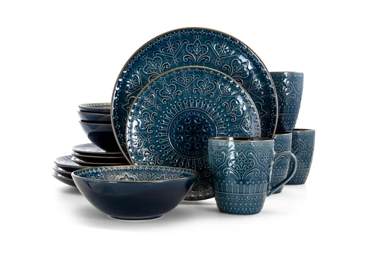 Elama Deep Sea Mozaic 16 Piece Luxurious Stoneware Dinnerware with Complete Setting for 4 Elama Deep Sea Mozaic 16 Piece Luxurious Stoneware Dinnerware with Complete Setting for 4