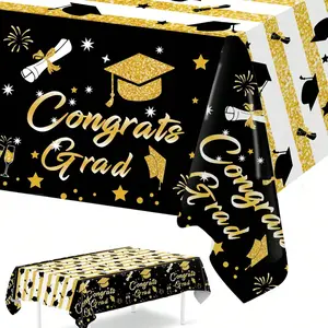 & Gold Graduation Ceremony Disposable Pe Tablecloth, 220*130cm, Graduation Party Supplies, Graduation Celebration Decor, Party Decor Props, Graduation Gift