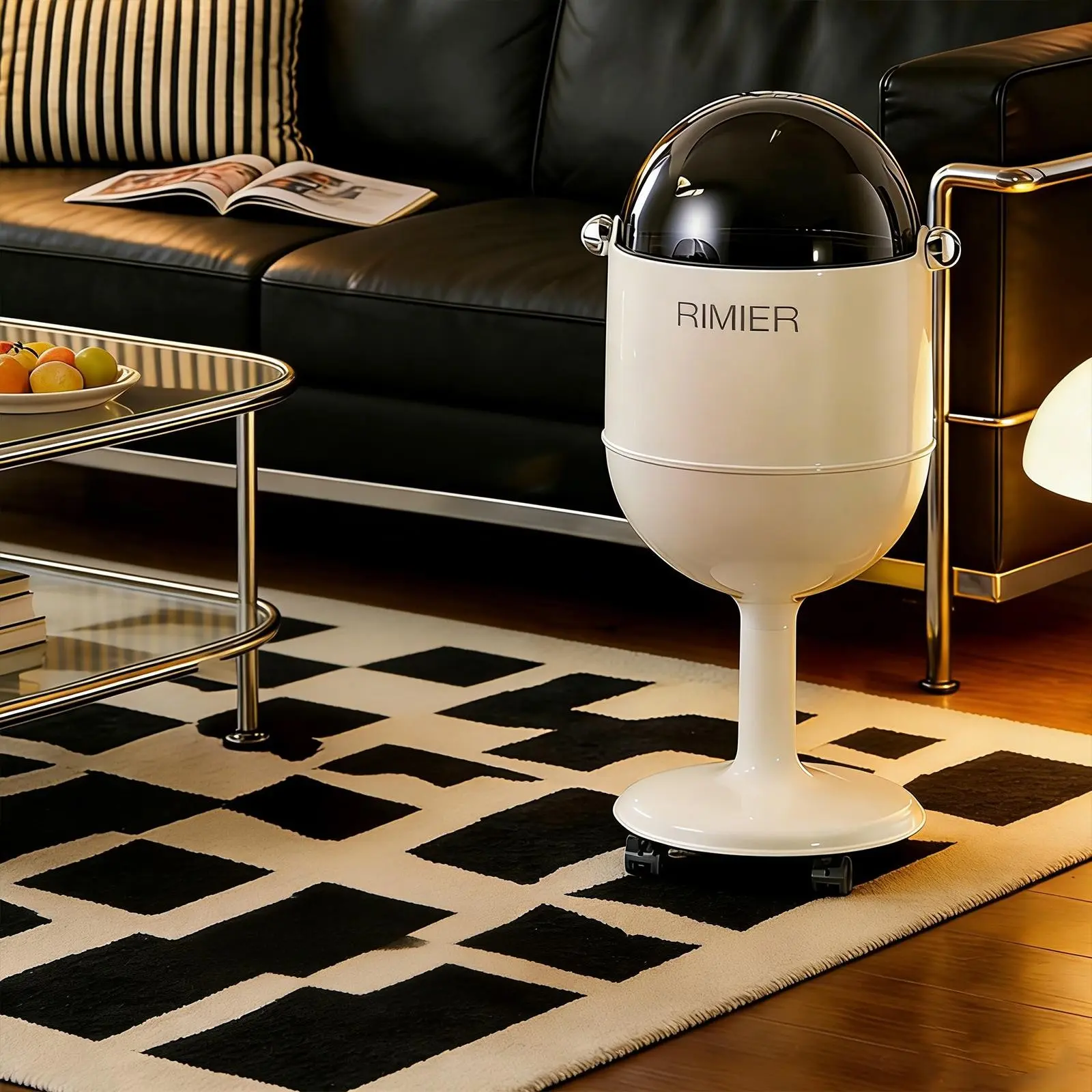 【No More Bending! 】Wheeled/Non - Vintage Goblet Pedestal Trash Can - Plastic Garbage Bin - Wheeled Sealed Flip-Top Space Bin for Living Room & Bedroom Home Trash Can