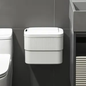 Sensor Hanging Trash Can with Lid 2.5 Gallon,Motion Sensor Garbage Can, Bathroom Trash Cans,Smart Trash Bin,Mountable/Desk for Kitchen Compost Bin,Liveroom,Office,White