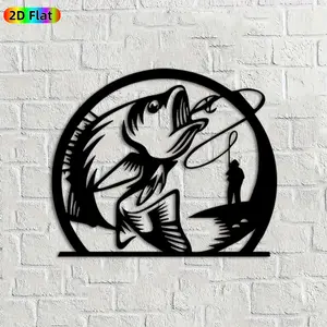 1pc Fishing Fish Metal Wall Art,Fishing Fish Statue Mural, Ideal Gift for New Year, Christmas, Fishing Enthusiasts, Weather-Resistant Metal Wall Decor Wall Sculptures, Perfect for Outdoor Garden Wall & Patio Fence, Unique Home Decor Accent