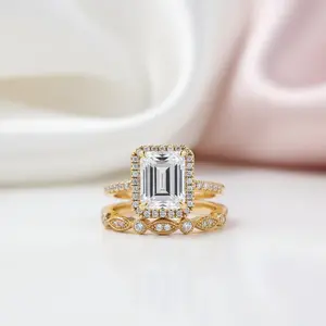 Yellow Gold 4.0 CT Emerald Cut Wedding Ring Set