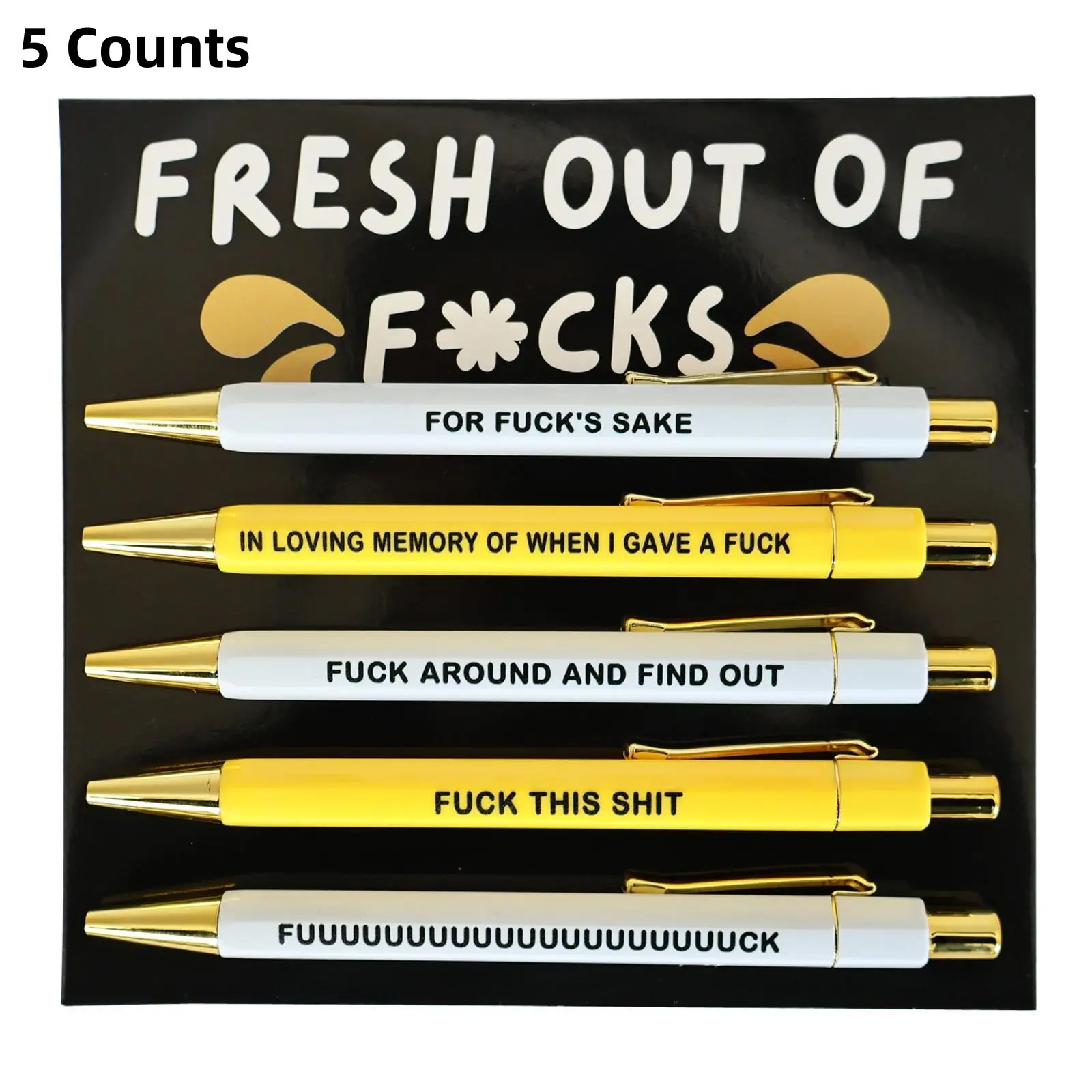 Humorous Swear Word Design Ballpoint Pens, 5-Pack Ink Writing Tools, Fun Office Stationery & Desk Accessories, Funny Teacher Pens, Funny Work Pens, Dad Gifts, Office Supplies, Unique Pens