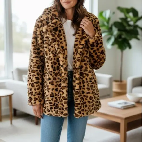 Cheetah Print Fur Cardigan - Stylish Fuzzy Coat for Women