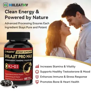 HIILEATHY Optimal Shilajit PRO MAX with K2 & D3 - 60 Capsules - Premium Fulvic Acid & 84+ Minerals for Immune Support Energy & Anti-Aging USA Made