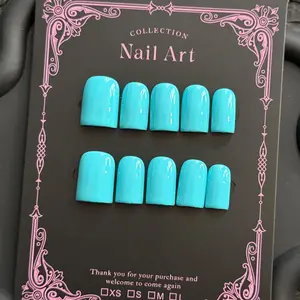 10pcs Square Nail Art Stickers, Y2K Style, Short Length, Azure Blue, Elegant Color, Glossy Moisturizing, Luxurious Texture, Perfect Gift