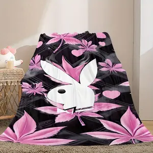 CLOOCL Ultra-Soft Throw Blanket, Cute Cozy Bunny Print, Vintage Black-Purple Geometric Design, All-Season Indoor-Outdoor Blanket for Sofa-Bed, Ideal Gift for Friends