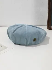 Vintage Trendy Letter Design Denim Beret Cap, Casual Outdoor Travel Sun Protection Hat for Men & Women, Fashion Accessories for Daily Wear