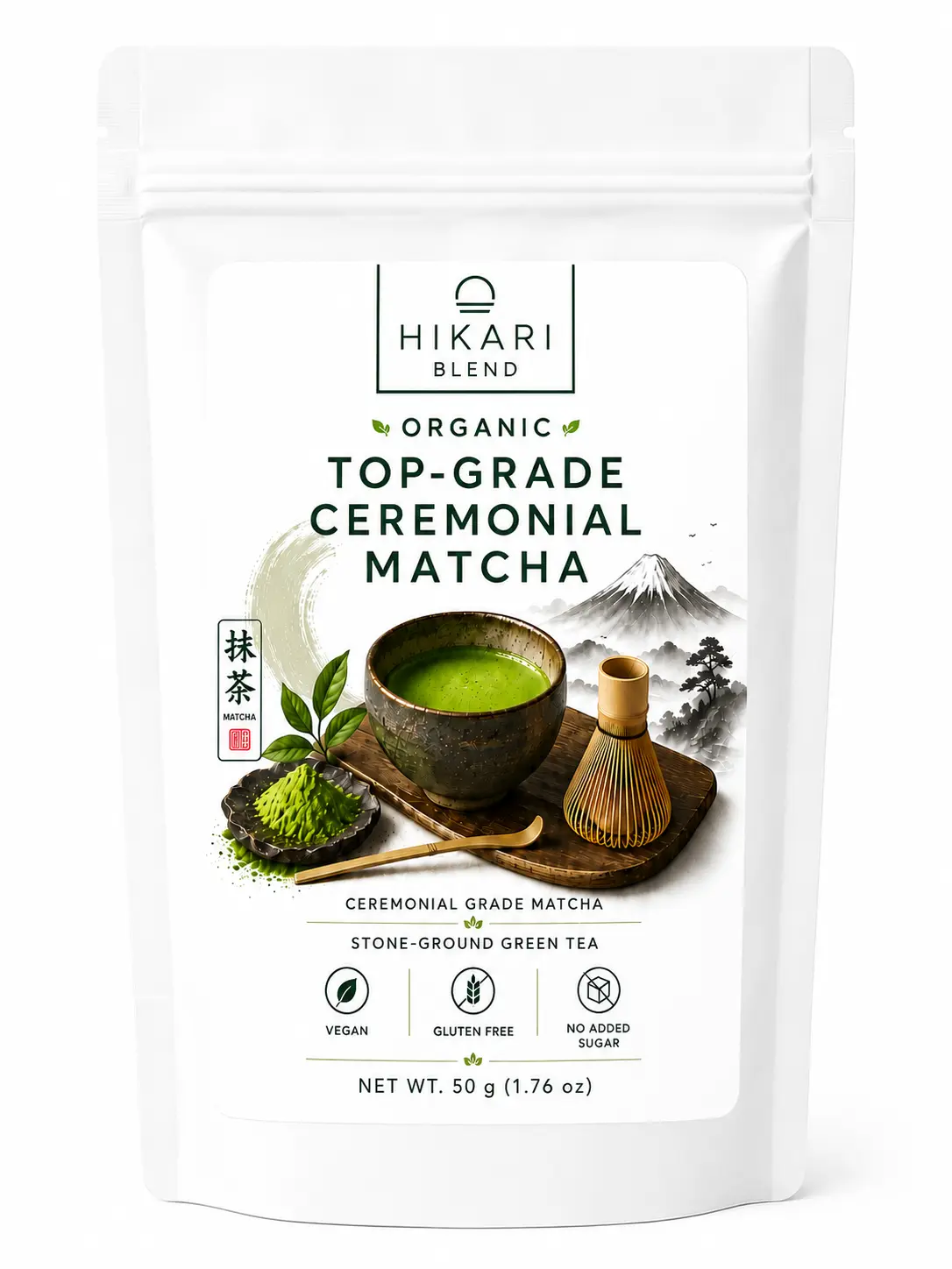Hikari Blend Organic Top-Grade Ceremonial Matcha Powder 50g, Premium Japanese Stone-Ground Green Tea, 100% Organic