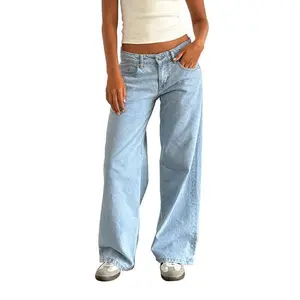WomenBaggyJeansY2KLowWaistBoyfriendStyleDenimPantsVintageAestheticWideLegCargoPantsTeenGirlsStreetwearHiphopTrousers