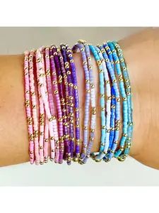 Bohemian Style Colorful Beaded Bracelet Set, Fashionable Multi-Layer Elastic Women's Jewelry, Trendy Stackable Bead Bracelets, Bangle Bracelet, Stacking Bracelet