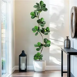 S-Shape Artificial Fiddle Leaf Fig Tree, 5/6/7 ft Tall Fake Plant with Black Nursery Planter, Faux Ficus Tree for Home Office Living Room Decor