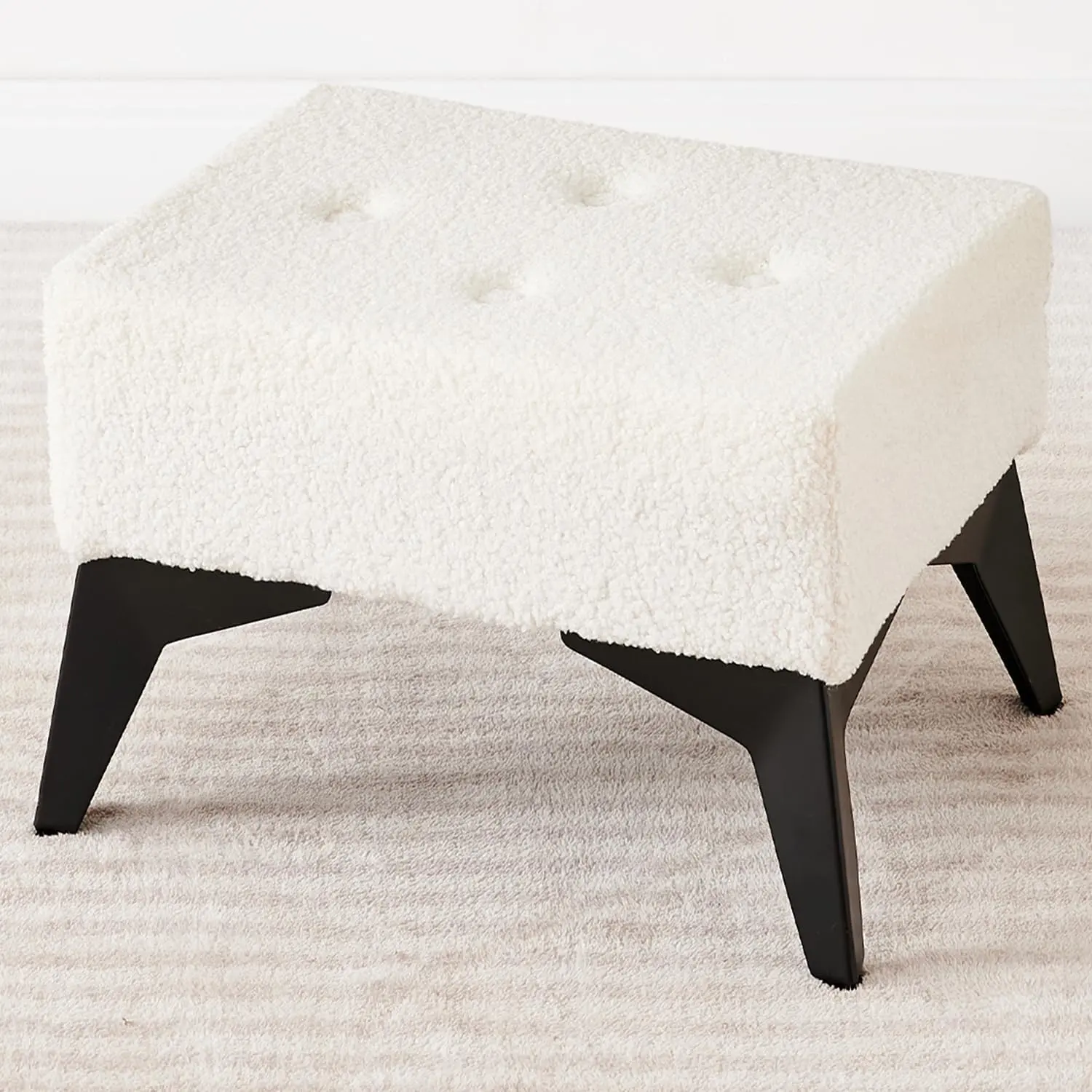 Small Round Shape Furniture Ottoman - Single Seat Upholstered Stool with Solid Wood Legs, Pouf Ottoman Foot Rest for Living Room, Bedroom (Black)