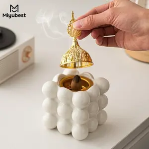 1pc Square Ceramic Incense Burner with Lid, Aromatherapy Scent Diffuser, Decorative Home Aroma Device, Solid Design with No Wooden Materials