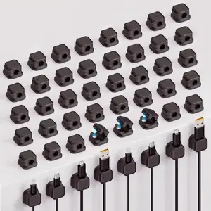 6 Pack Magnetic Cable Clip Organizer Cord Holder, Adhesive Cable Management, Wire Phone USB Charger Cable Holder Keeper Organizer for Car, Office Home Desktop, Wall, Night Table - Black