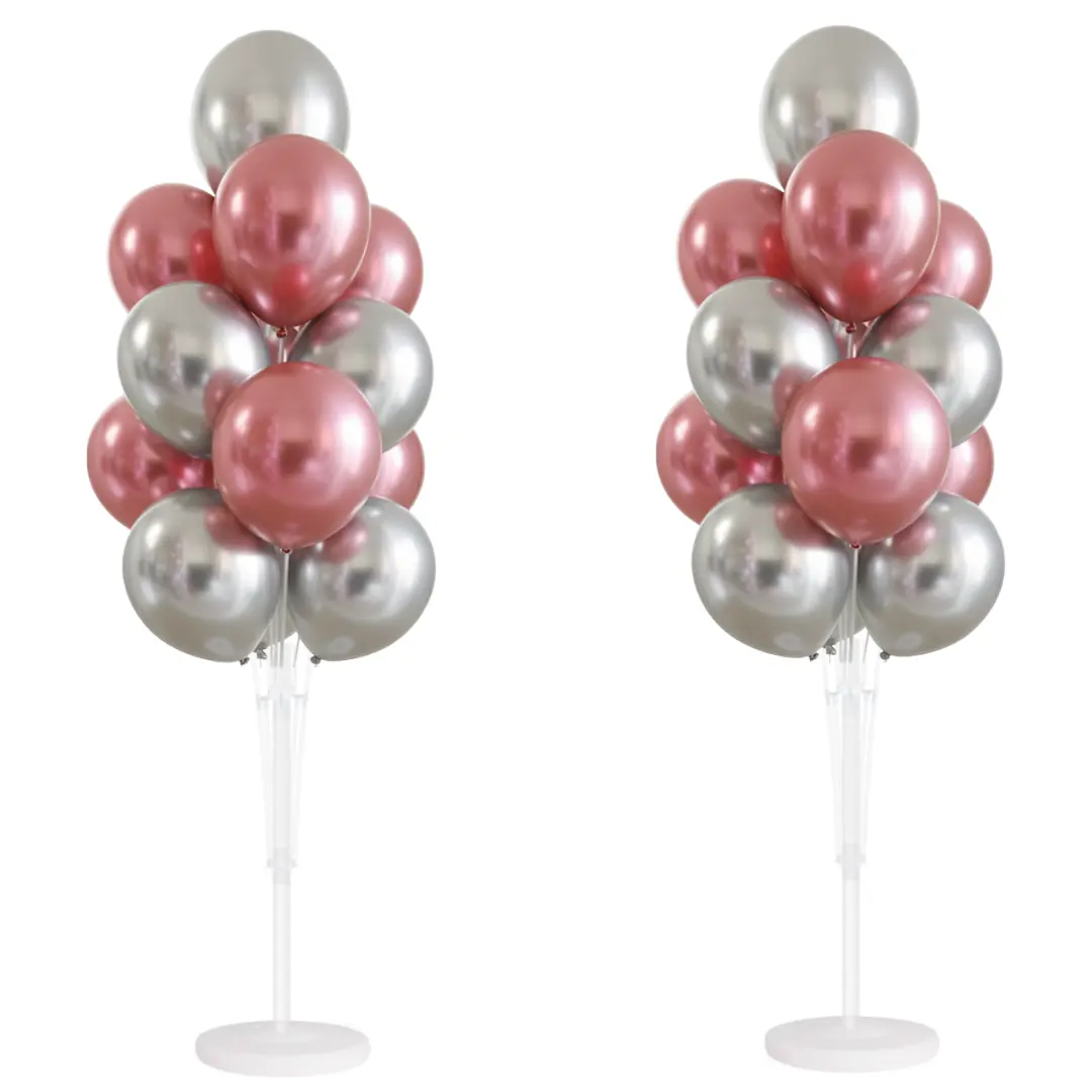 Apintop Balloon Stand Kit Set of 2 - 4.3ft Red & Silver Towers with 52 Balloons for Birthday Party Wedding Baby Shower Easy Setup Party Supplies Standing Decor