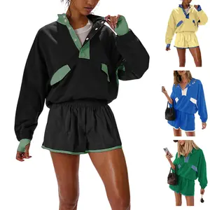 Yeokou Women's Two Piece Short Sets Summer Lounge Sweatsuits Long Sleeve Outfits Travel Tracksuit with Pocket