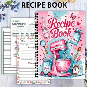Spiral Recipe Book Organizer, Spiral Bound Planner, Heart Design Kitchen Planner, Meal Planner, No Date Cooking Notebook, Perfect Gift for Home Chefs & Bakers