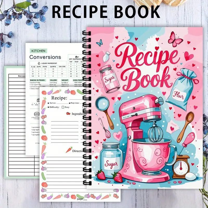 Spiral Recipe Book Organizer, Spiral Bound Planner, Cute Planner, Heart Design Kitchen Planner, Meal Planner, No Date Cooking Notebook, Recipe Journal, Perfect Gift for Home Chefs & Bakers