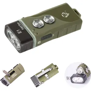 E1 Hybrid  EDC Flashlight, Max 700 Lumen with Dual LED 6500K Cool White, Pocket Size USB-C Rechargeable  Flashlight, Dual Power by Built-in Li-po/Replaceable AAA(ArmyGreen)