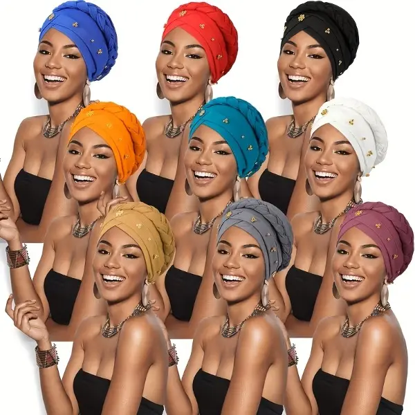 Women's Adjustable Turban Headwrap Mixed Sets, 5/8-Piece Elegant Boho Scarves with Braided, Beaded, Twist Styles, Hair Scarf for Female Fashion Accessories