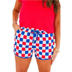 Znacicc Women's Checkered Drawstring Elastic Waist Casual Shorts  Comfortable Everyday Wear- Chic, Bottom
