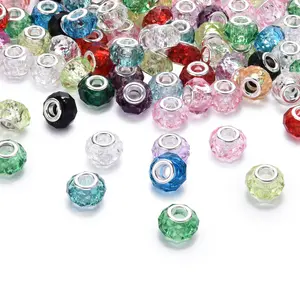 30pcs Resin Colorful Glitter Transparent Big Hole Beads, DIY Jewelry Making Supplies for Necklaces Bracelets Keychains Accessories