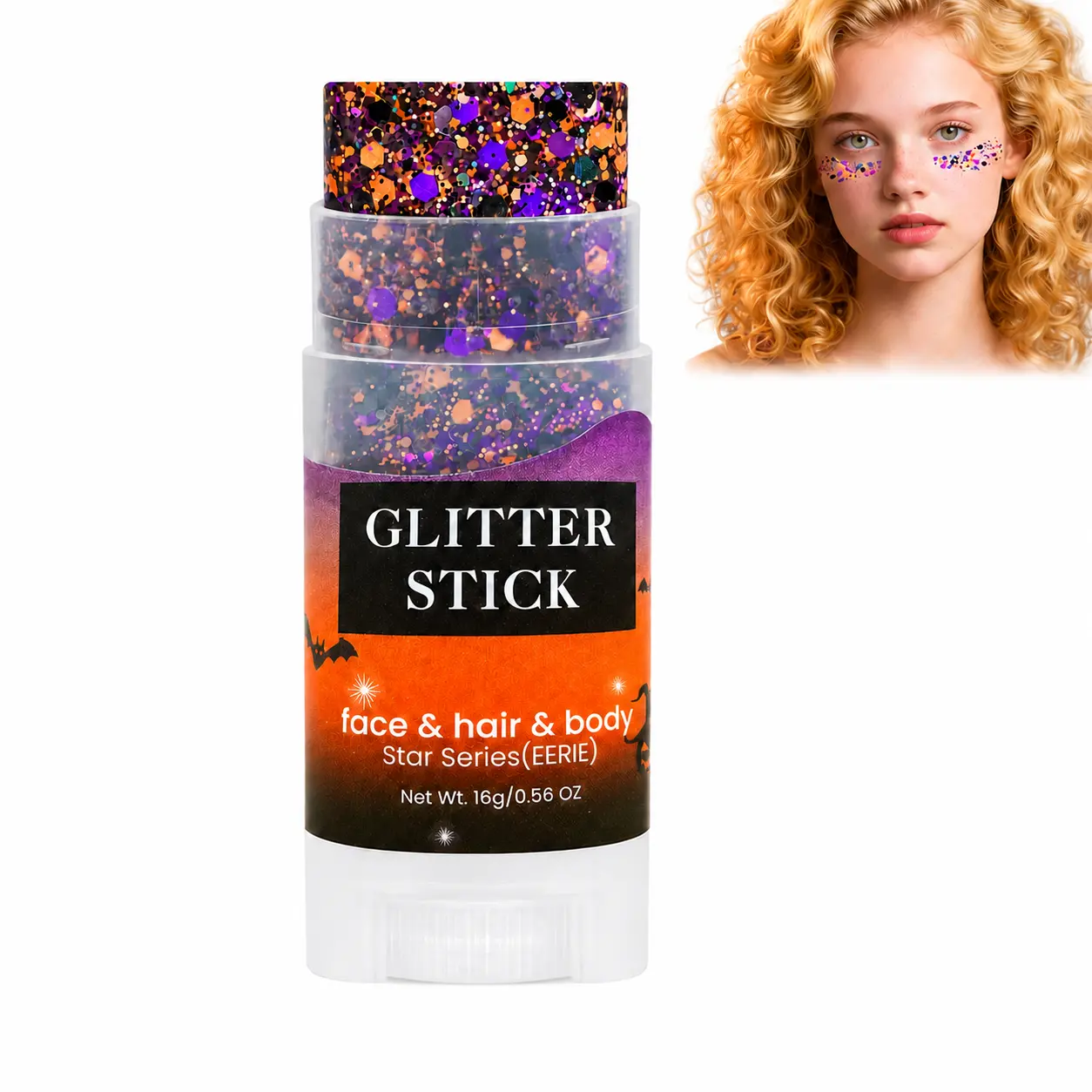 Halloween Body Glitter Stick - Black, Purple, Orange Chunky Sparkle Glitter for Kids & Women's Face, Hair & Body Makeup, Party Festival Use