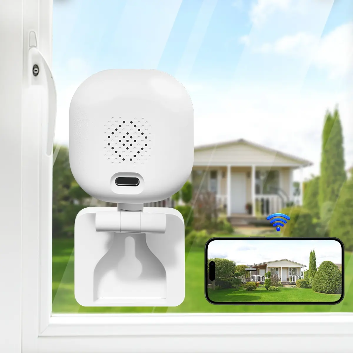 Smart HD Window/Wall Security Camera, IR Night Vision, 2.4G WiFi Indoor/Outdoor Camera, Motion Detection, 2-Way Audio, APP Control, 24/7 Recording, Easy Installation, Wifi Surveillance Camera, Wireless Outdoor Cameras