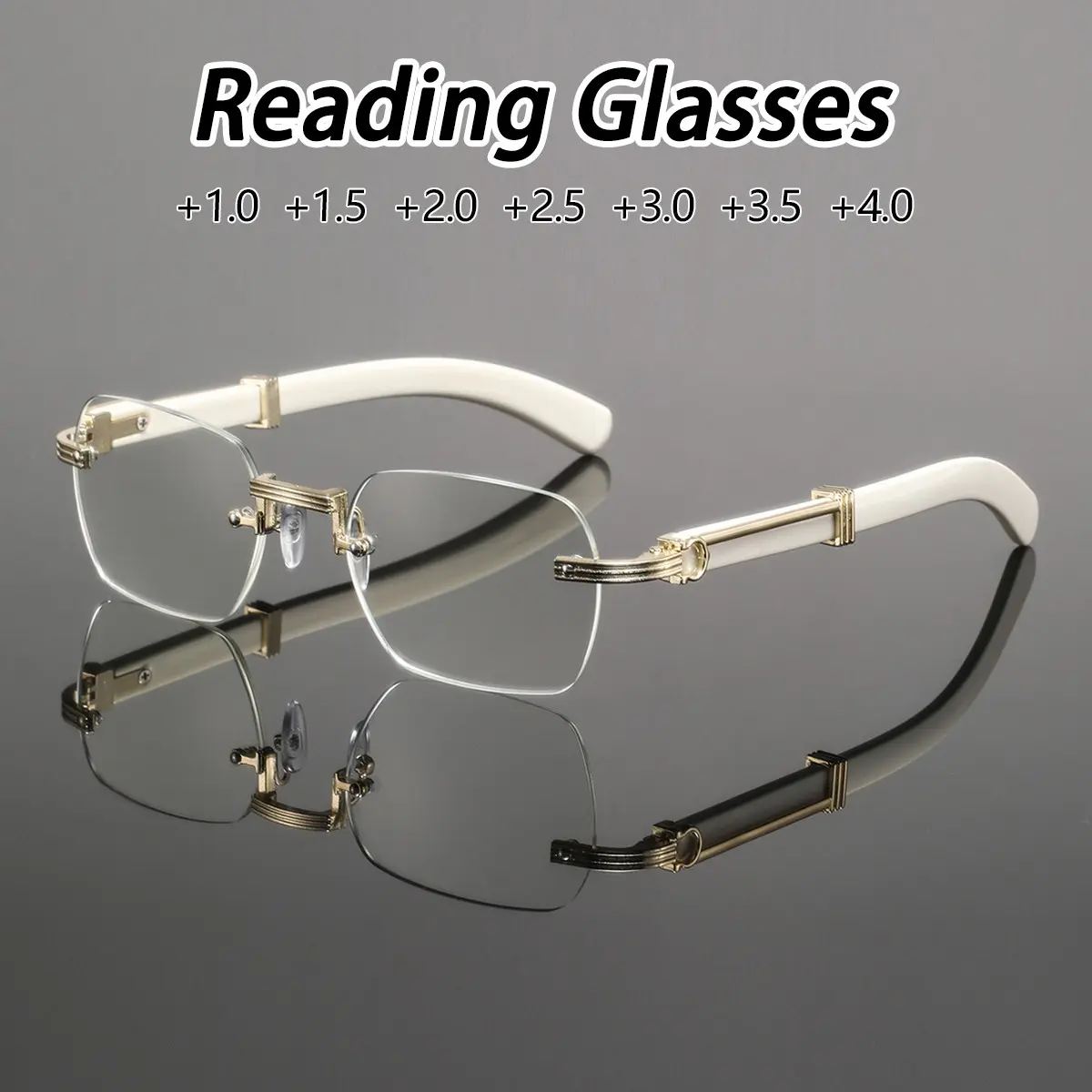Men's Metal Square Frameless Reading Glasses, Vintage Casual Classic Style, Fashionable Old Readers, Unisex Eyewear Accessories, Rimless Eyeglasses For Men