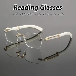 Men's Metal Square Frameless Reading Glasses, Vintage Casual Classic Style, Fashionable Old Readers, Unisex Eyewear Accessories, Rimless Eyeglasses For Men