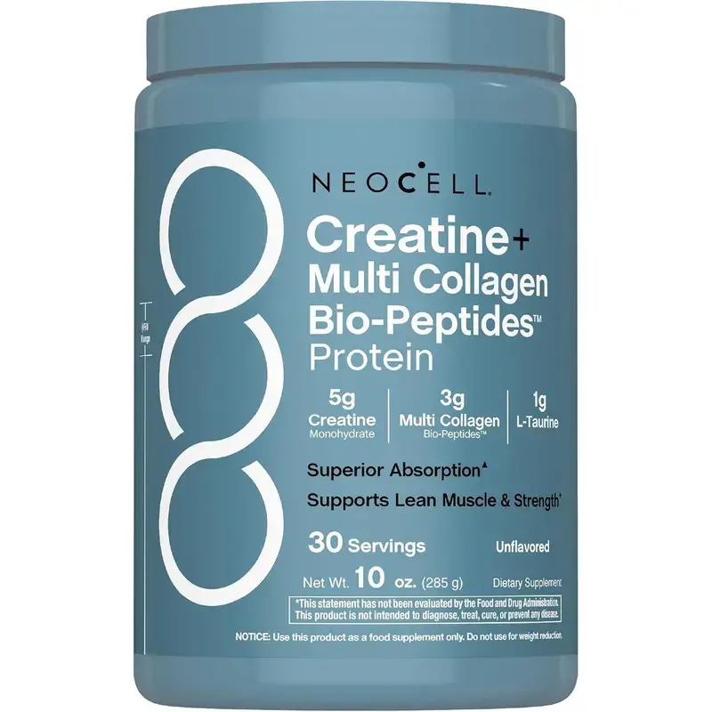 NeoCell Creatine Collagen Powder Unflavored, Creatine Monohydrate + Multi Collagen Peptides for Workout Strength & Recovery, 30 Servings Supplement Dietary Fitness boost muscle strength,all-in-one fitness beauty