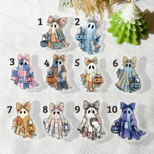 Phone Grip Patchwork Spooky Ghost, Halloween Magnetic Phone Holder, Cute Halloween Gift, Retro Halloween Ghost, Coquette Ghost PopSocket