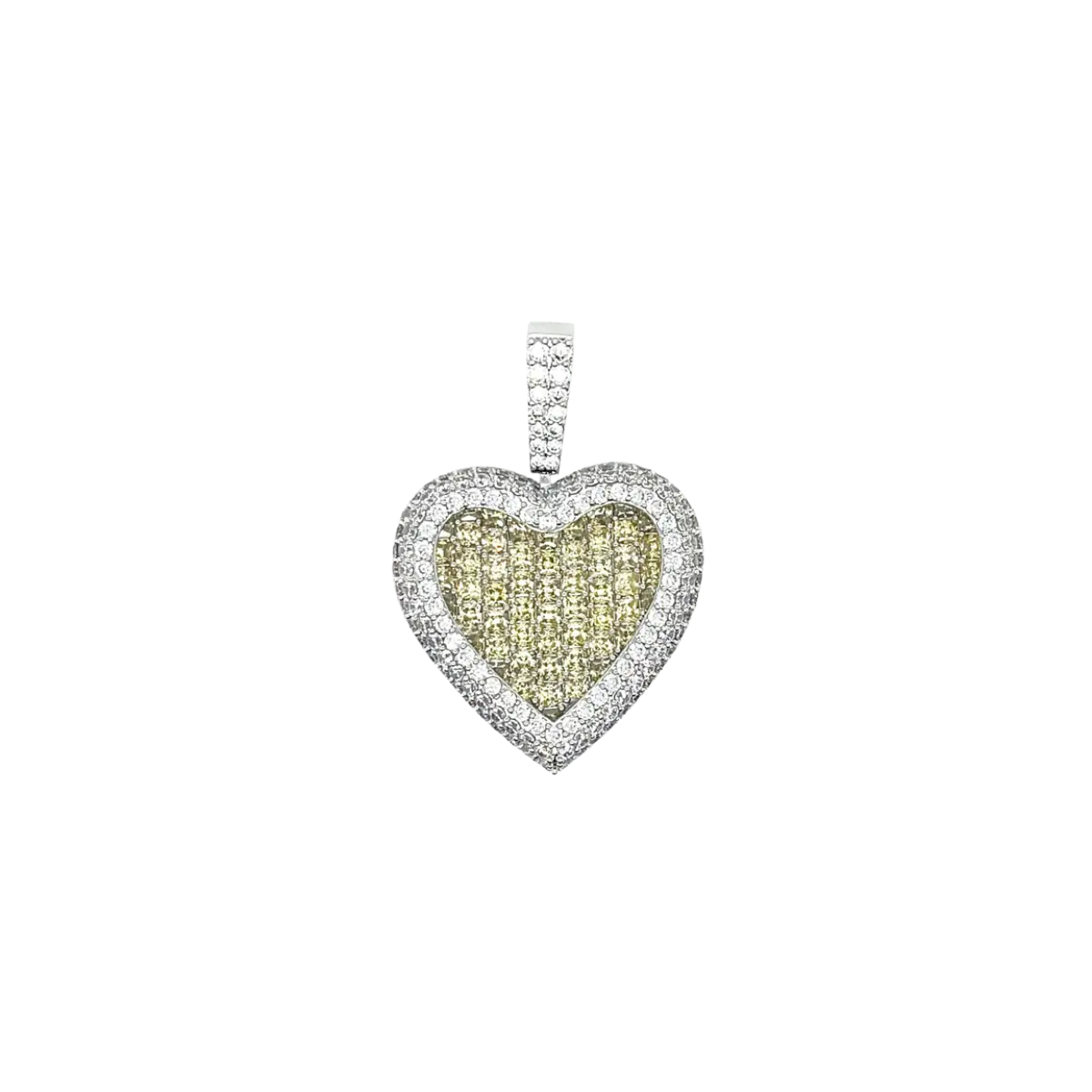 GLD Canary Diamond Baguette Heart Pendant in 14k White Gold Plated Hand-set CZ Stones 26mm x 27mm - Perfect Gift #tiktokshopsummersale