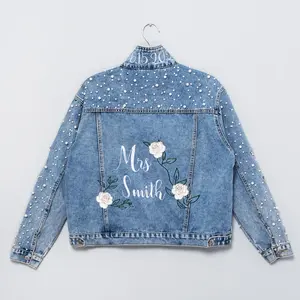 Personalized Embroidered Jean Jackets Women Denim Jackets for Best Friend with Flower Jean Jacket Party Blue Jackets for Memorial Day Gifts