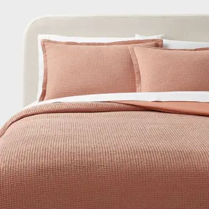 Full/Queen Washed Waffle Weave Duvet Cover and Sham Set Light Pink - Threshold