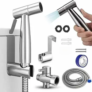 Stainless Steel Handheld Modern Bidet Sprayer Kit with Hose, Adjustable Jet Spray, Toilet Bidet Attachment, Easy Install, Fits US 7/8" Toilet & 1/2" Valve Thread, Essential Bathroom Fixture for Feminine Wash