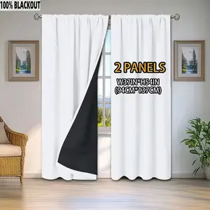 2pc  Solid Color 100% Blackout Curtains, Full Blackout Fabric for Bedroom, Living Room & Office Privacy, Curtain Panels