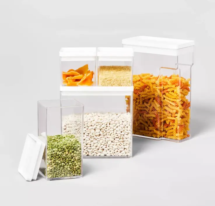 Stackable Tall Food Storage Container, Clear Plastic Cereal & Rice Organizer with Lid for Kitchen Pantry Storage